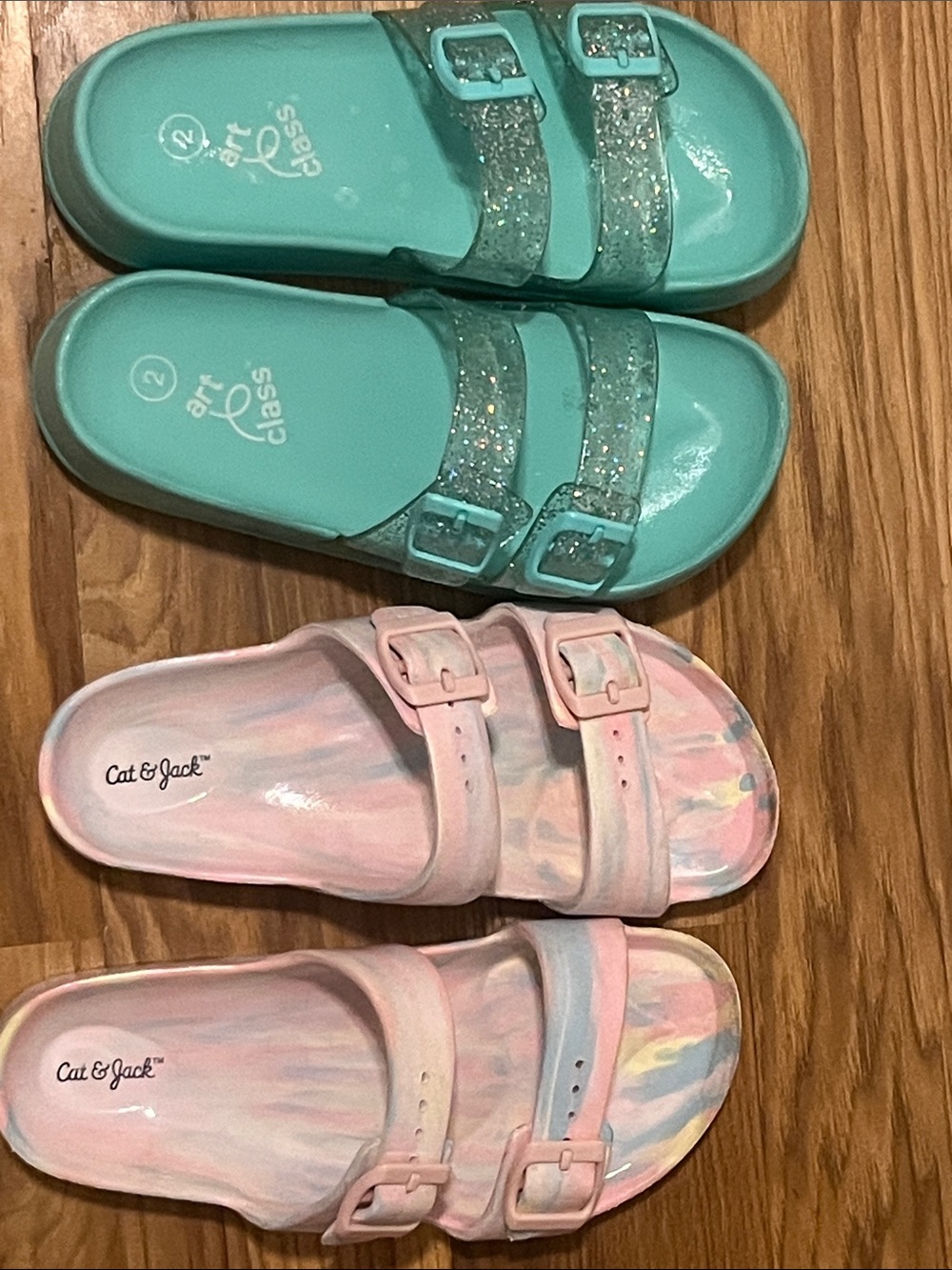 Cat & Jack Pink Pastel Marble Double-Buckle Slide Sandals